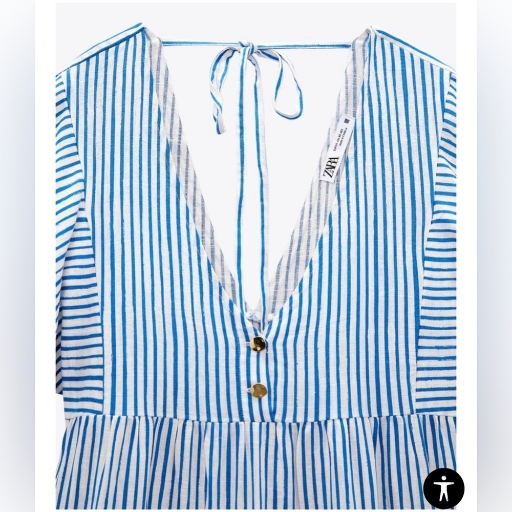Zara blue striped short sleeve mini dress - Picture 3 of 8